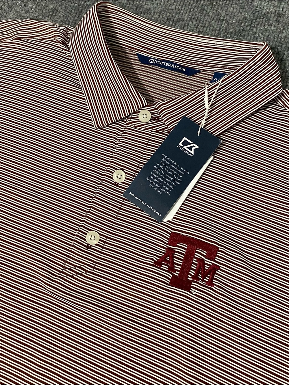 Texas A&M Cutter & Buck Forge Eco Double Stripe Mens 2XL Polo NWT